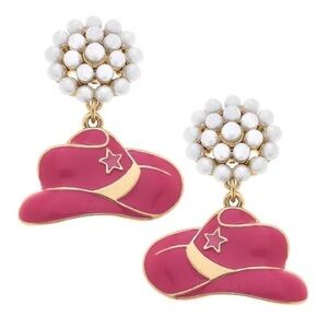 Cowboy Hat Pearl Cluster Enamel Earrings